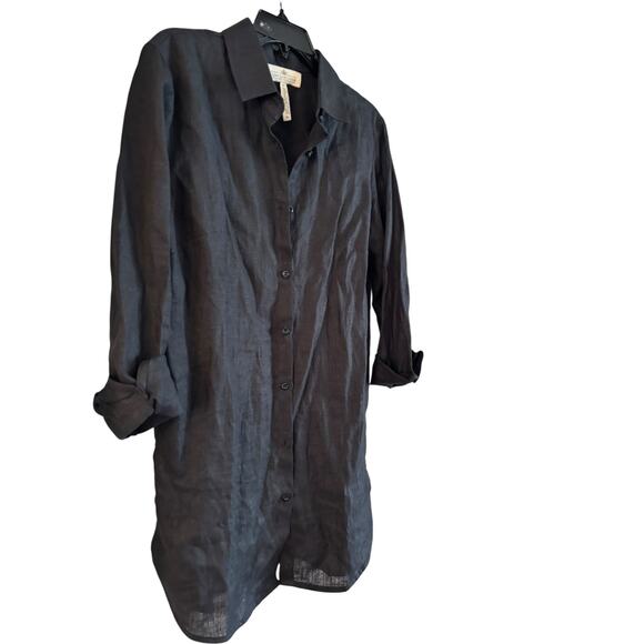 Crown Linen Designs 100% Linen Back Tunic Dress Button Up Long sleeve Medium - Picture 4 of 7